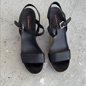 Prada Black Wedge Sandals